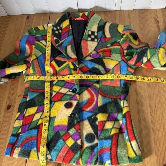 Bossini Women's Fleece Blazer Multicolor All Over Print Funky Artsy FITS SZ S/M - Picture 4 of 11